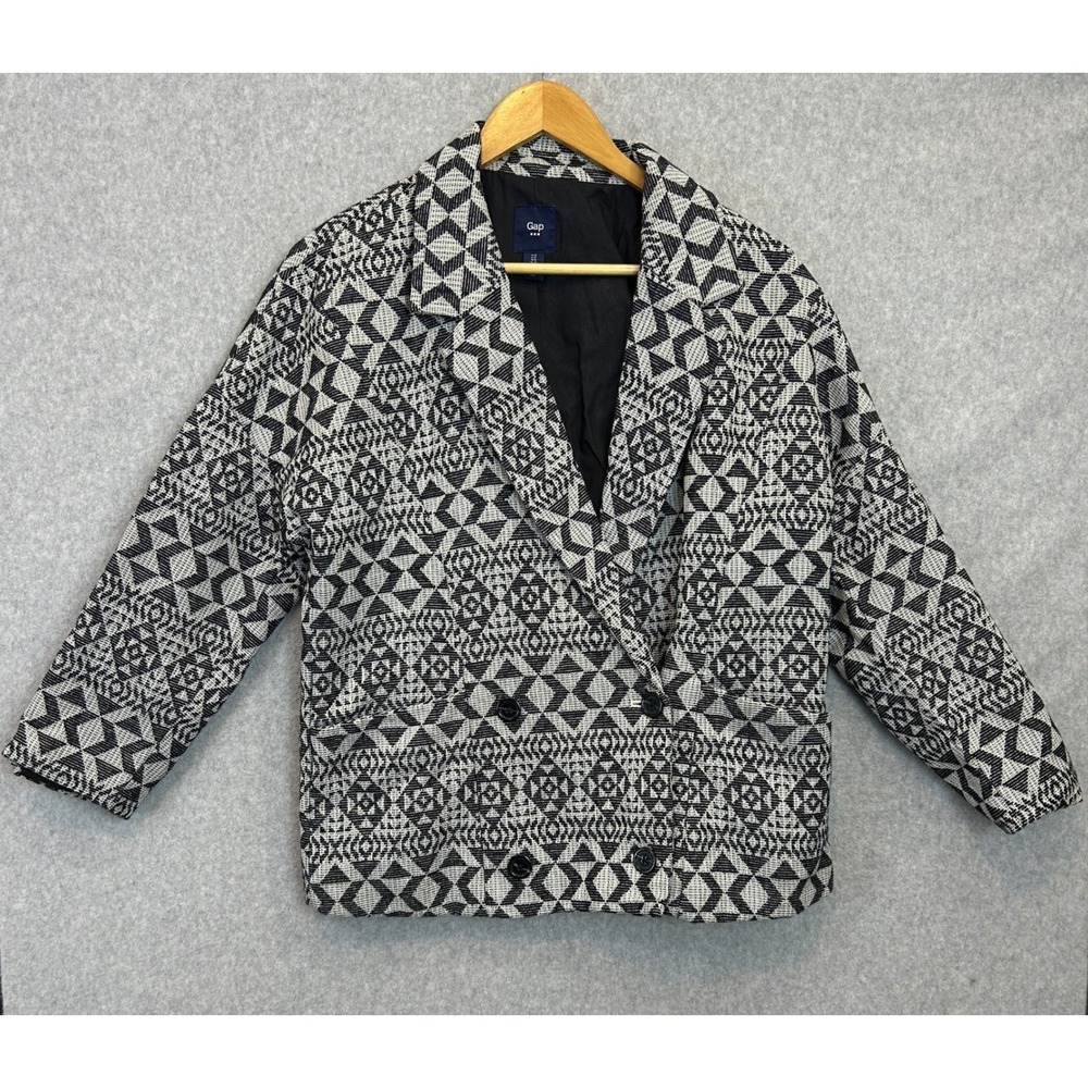 Gap Size S Tapestry Blazer Neutral Geometric Jacquard Double Breasted Jacket